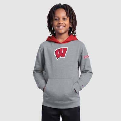 Wisconsin Badgers Champion Youth Fleece Hoodie - Heather Gray
