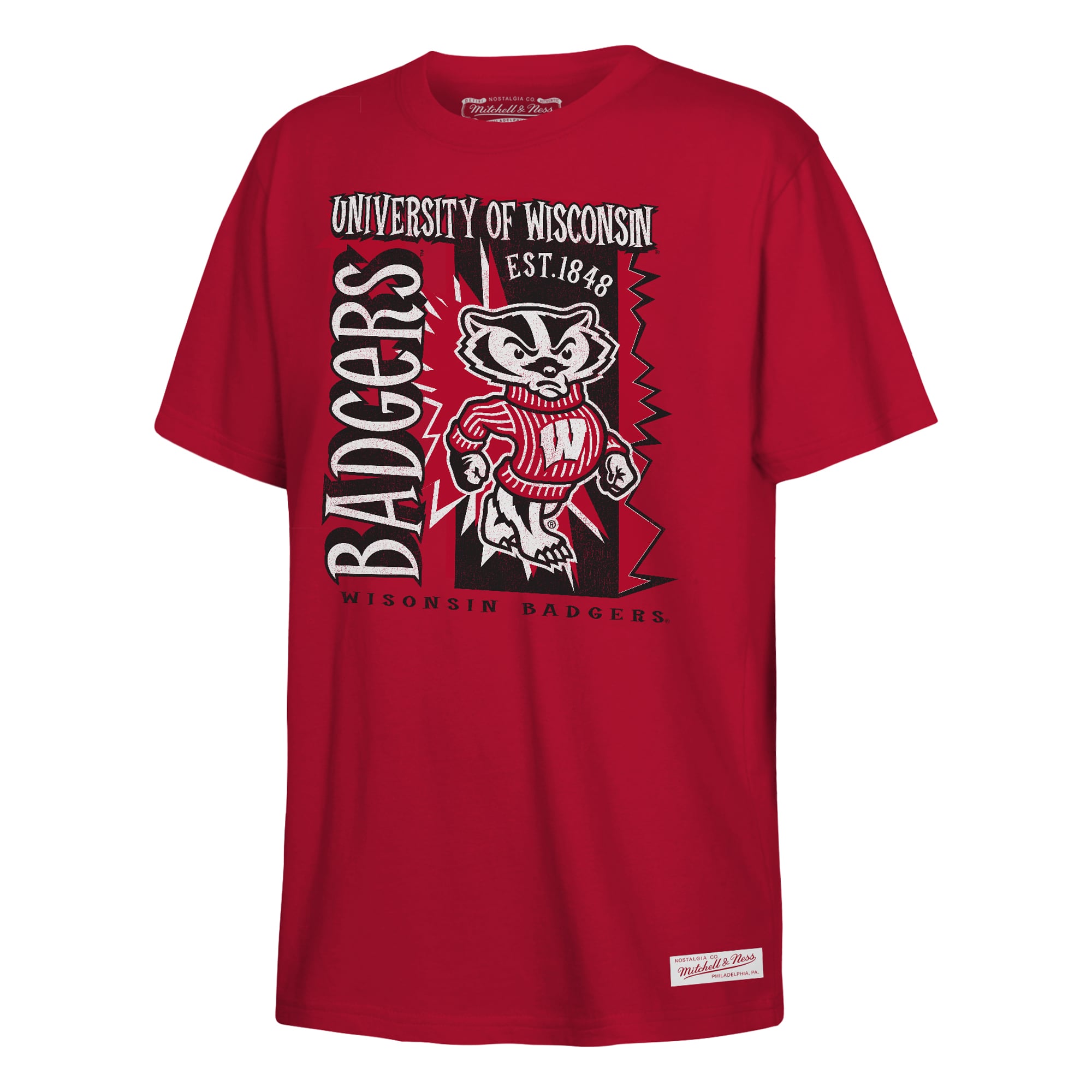 T-shirt Mitchell & Ness rouge Wisconsin Badgers pour jeunes, style rétro années 90