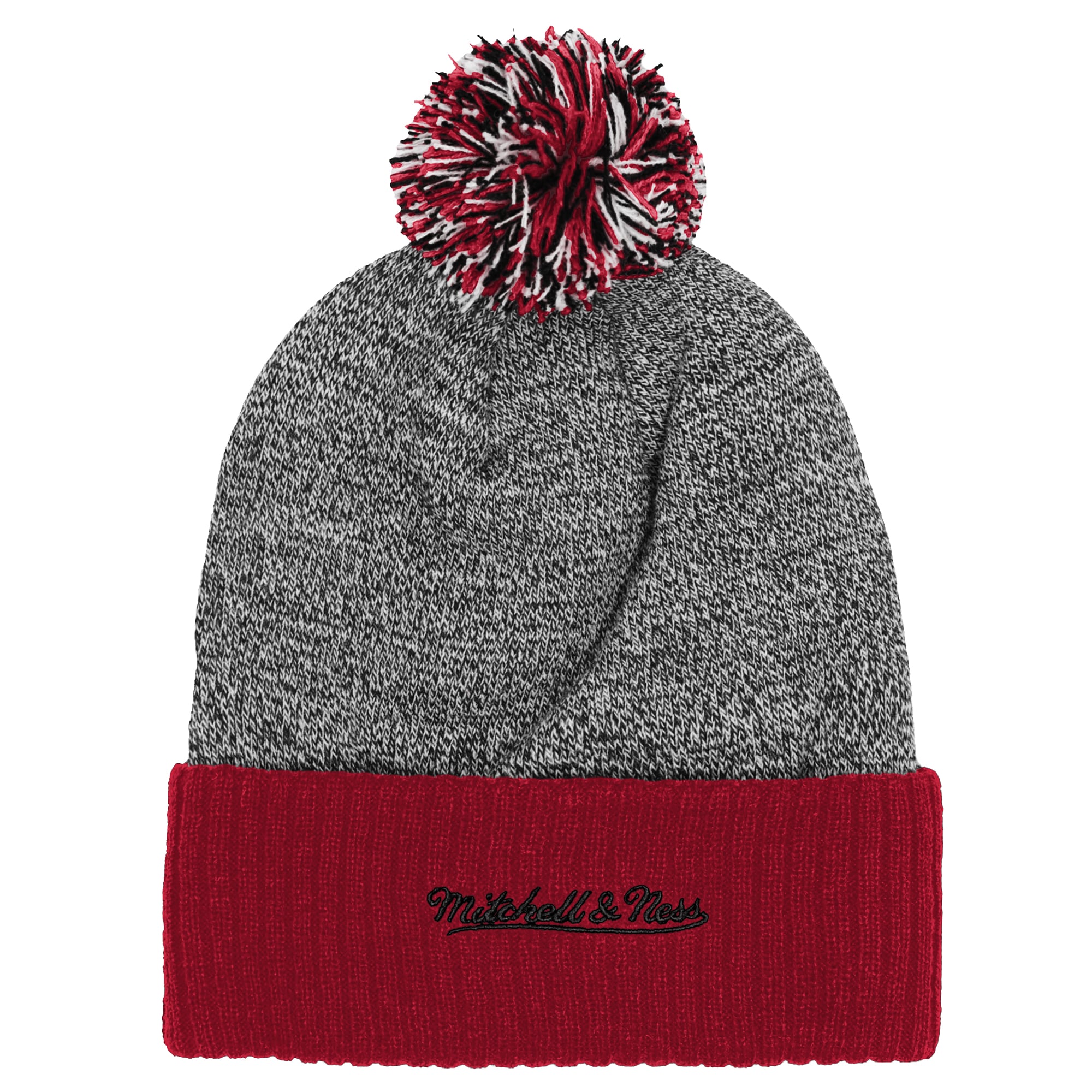 Bonnet tricoté à revers Mitchell & Ness rouge Wisconsin Badgers avec pompon, pour enfant