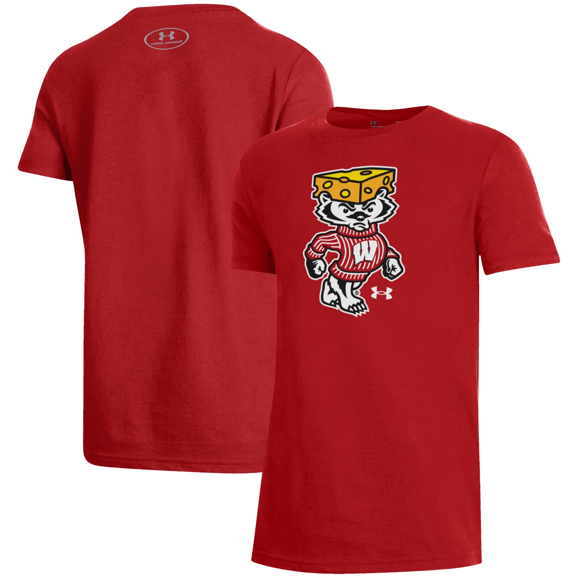 Youth Under Armour Red Wisconsin Badgers 2026 Lambeau Field Collection Bucky Cheesehead Performance T-Shirt