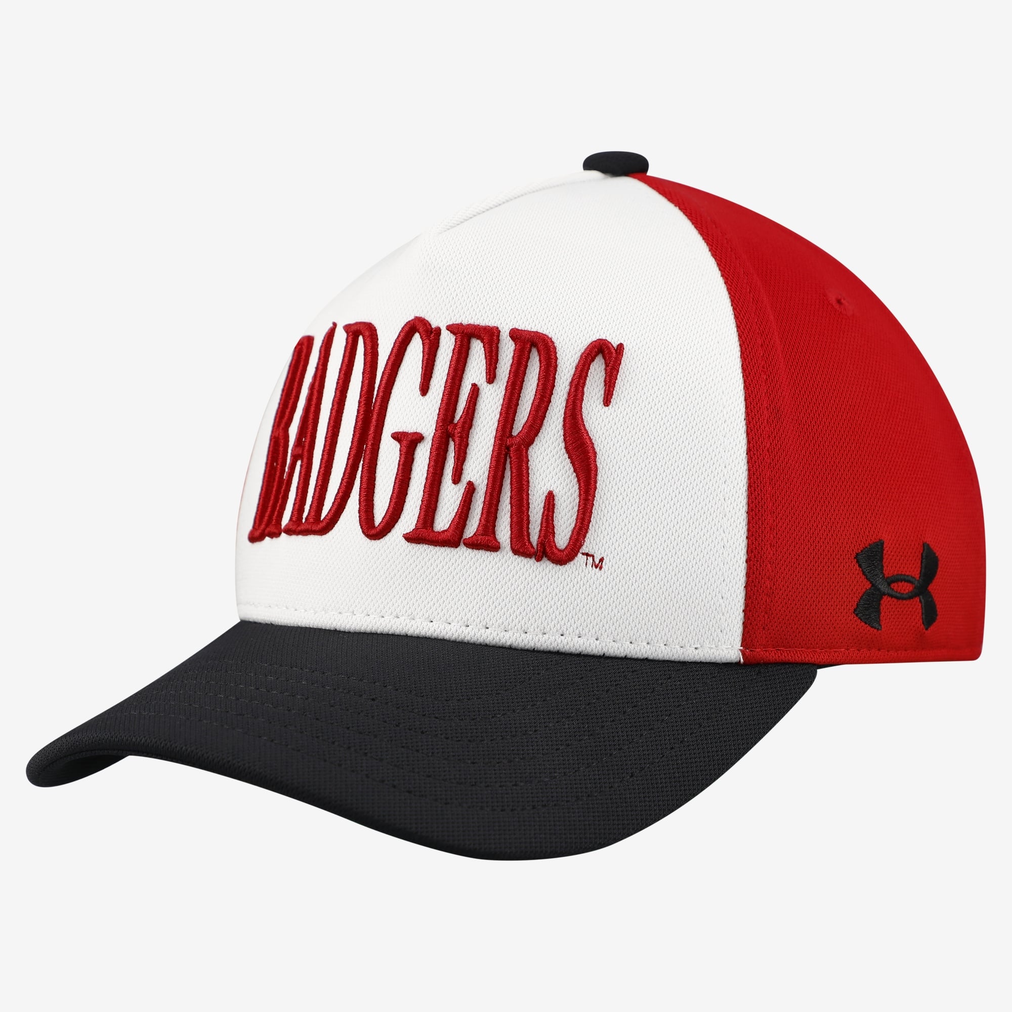 Casquette ajustable Under Armour blanche et noire Wisconsin Badgers Blitzing Accent pour jeunes