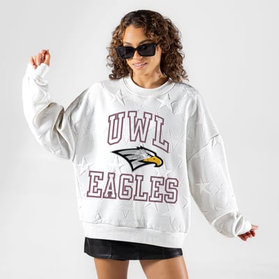 Wisconsin-La Crosse Eagles Gameday Couture Women's  Big Play Energy Tonal Star Embossed Sweatshirt - White