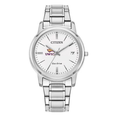  Wisconsin-Stevens Point Pointers Citizen Watch Women's Eco-Drive White Dial Stainless Steel Watch - Silver