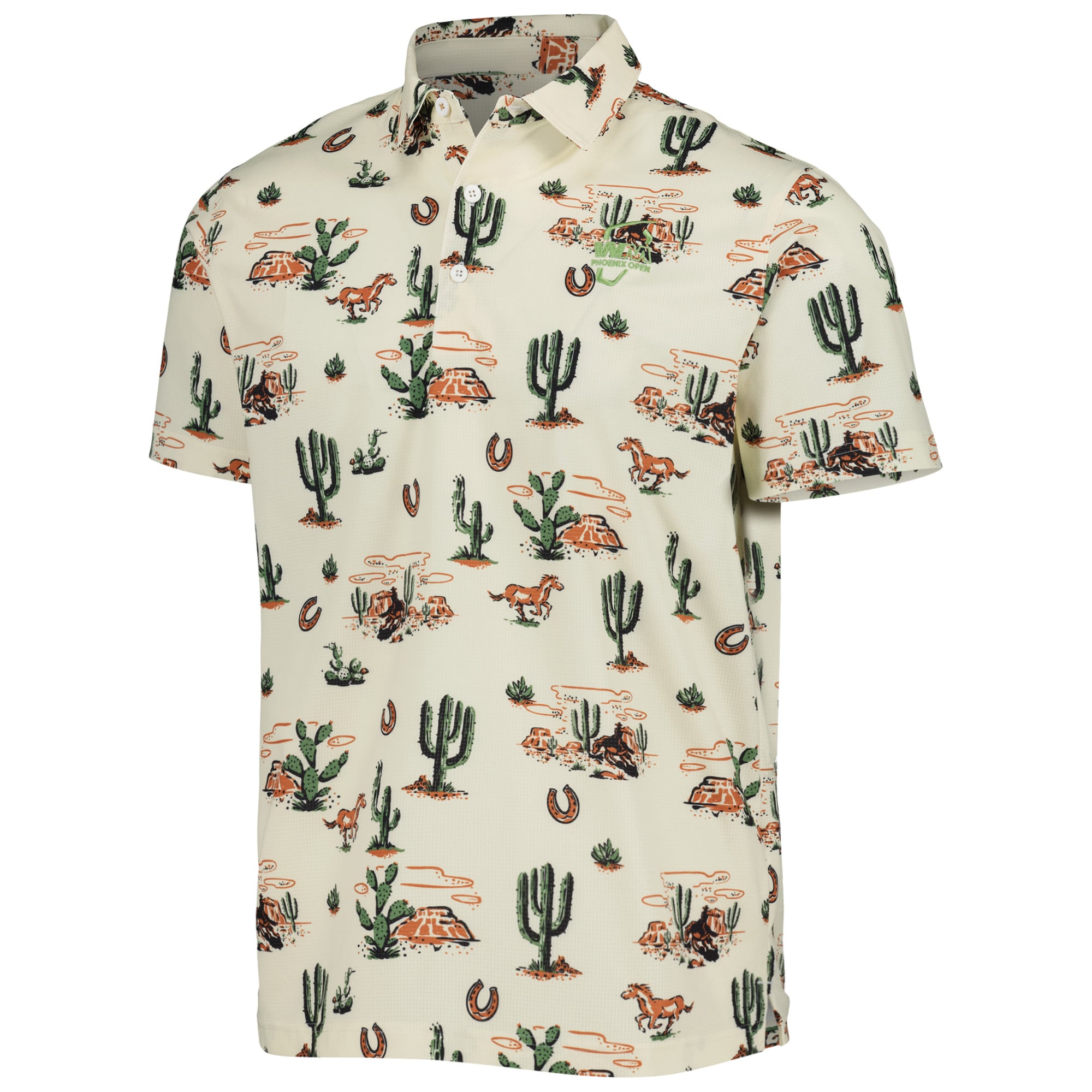 Men's Puma Tan WM Phoenix Open Wild West Print Golf Polo