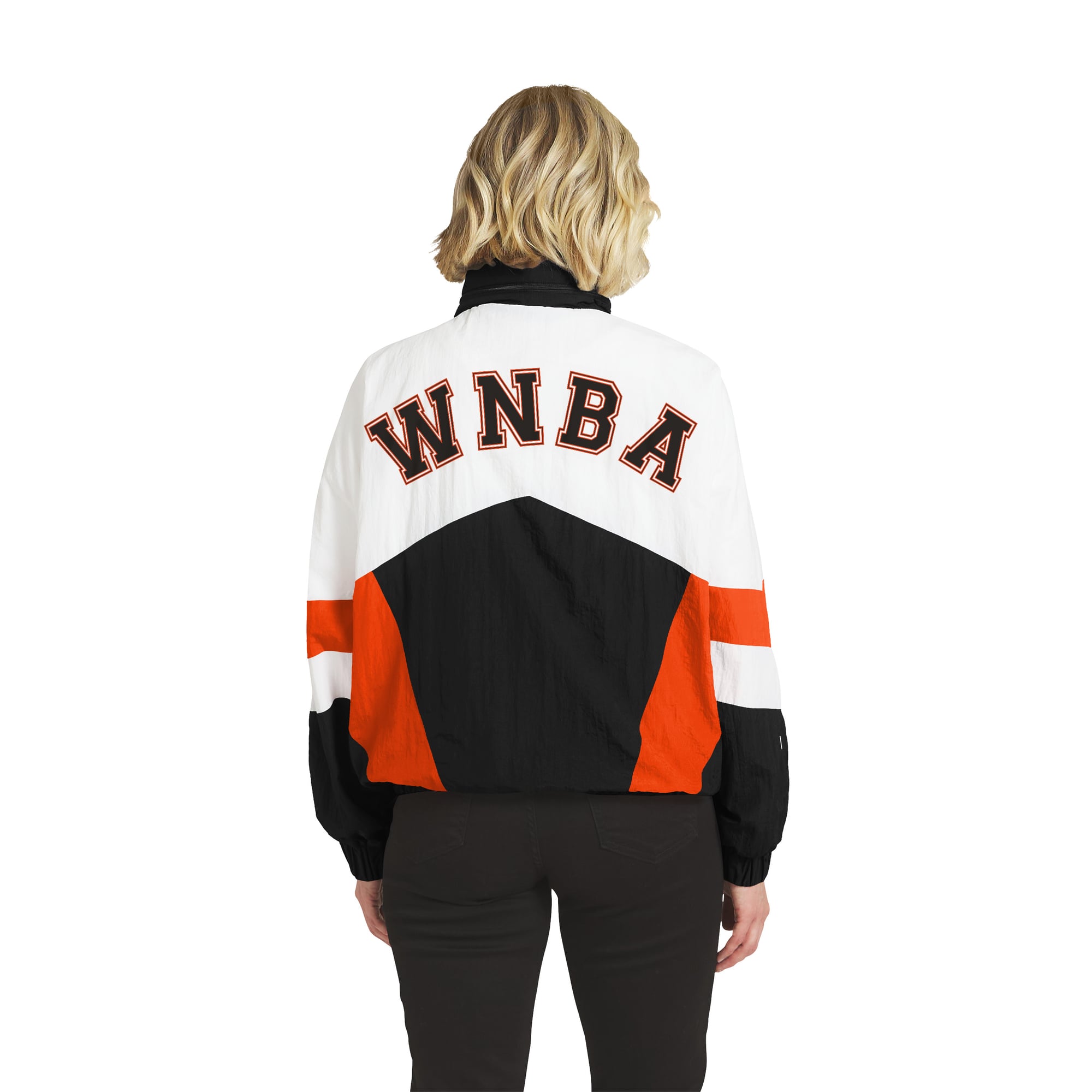 Veste coupe-vent zippée blanche et noire WNBA pour femme de la marque WEAR by Erin Andrews