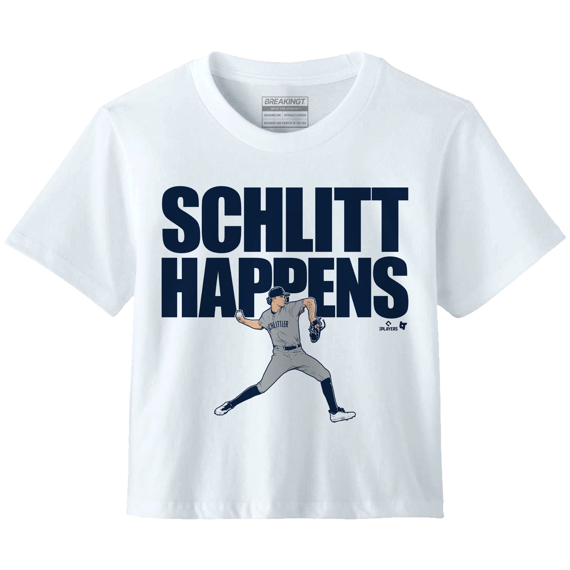 T-shirt premium BreakingT Cam Schlittler blanc New York Yankees Schlitt Happens pour femme