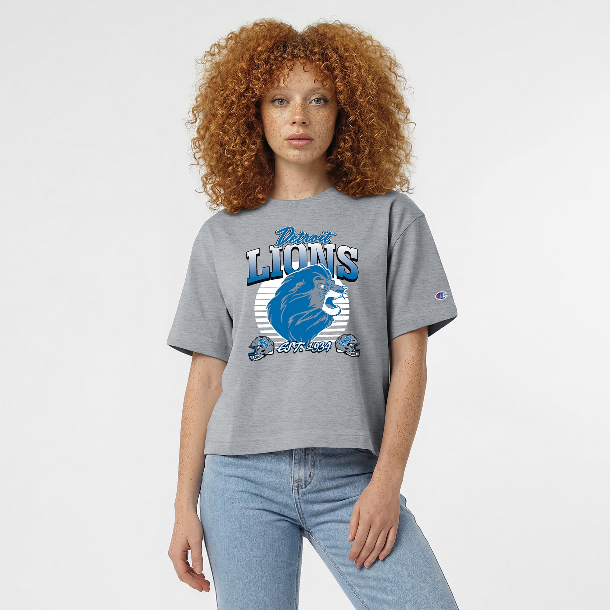 Women's Disney x Champion Heather Gray Detroit Lions Simba All-Star T-Shirt