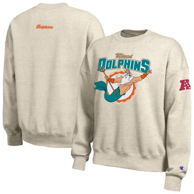  Miami Dolphins Women's Disney x Champion All-Star Fleece Crew Sweatshirt - Oatmeal