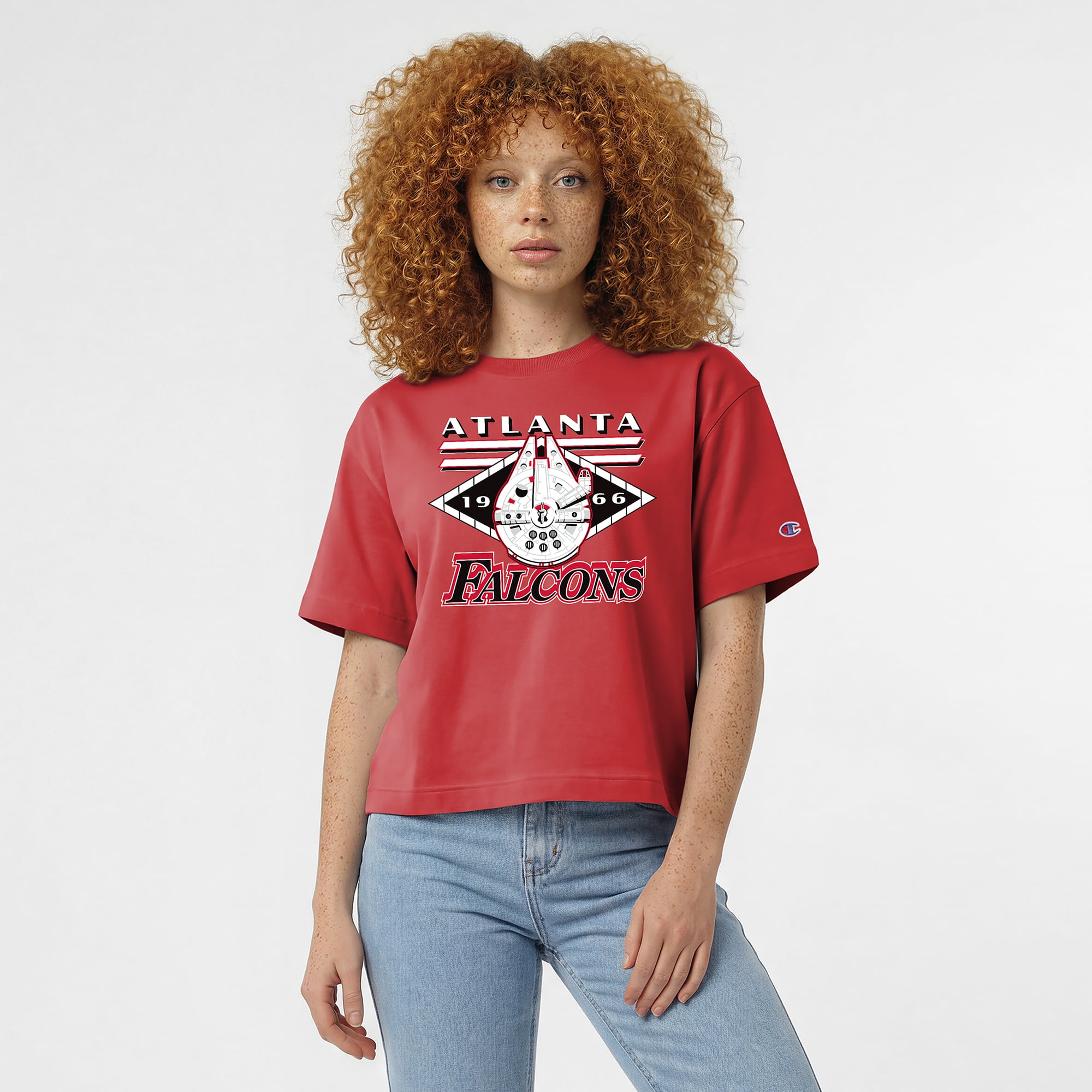 Women's Disney x Champion Red Atlanta Falcons Millennium Falcon All-Star T-Shirt