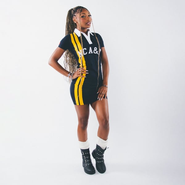 aggie jersey dress Womens LHP navy North Carolina A&T Aggies Striped Rugby Skirt