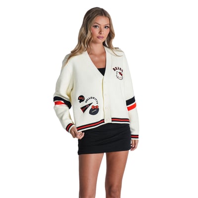 Chicago Bears The Wild Collective x Hello Kitty Women's Full-Button Cardigan - Cream