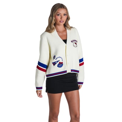 New York Giants The Wild Collective x Hello Kitty Women's Full-Button Cardigan - Cream