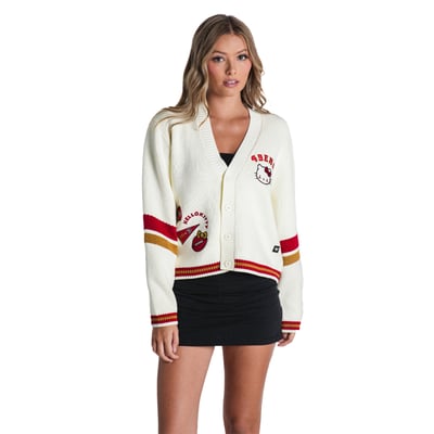 San Francisco 49ers The Wild Collective x Hello Kitty Women's Full-Button Cardigan - Cream