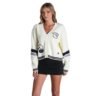 Seattle Seahawks The Wild Collective x Hello Kitty Women's Full-Button Cardigan - Cream