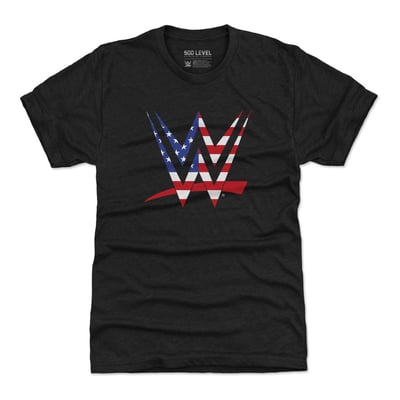 500 Level WWE Logo American Flag Tri-Blend T-Shirt - Black