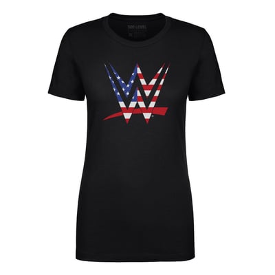 500 Level Women's WWE Logo American Flag T-Shirt - Black