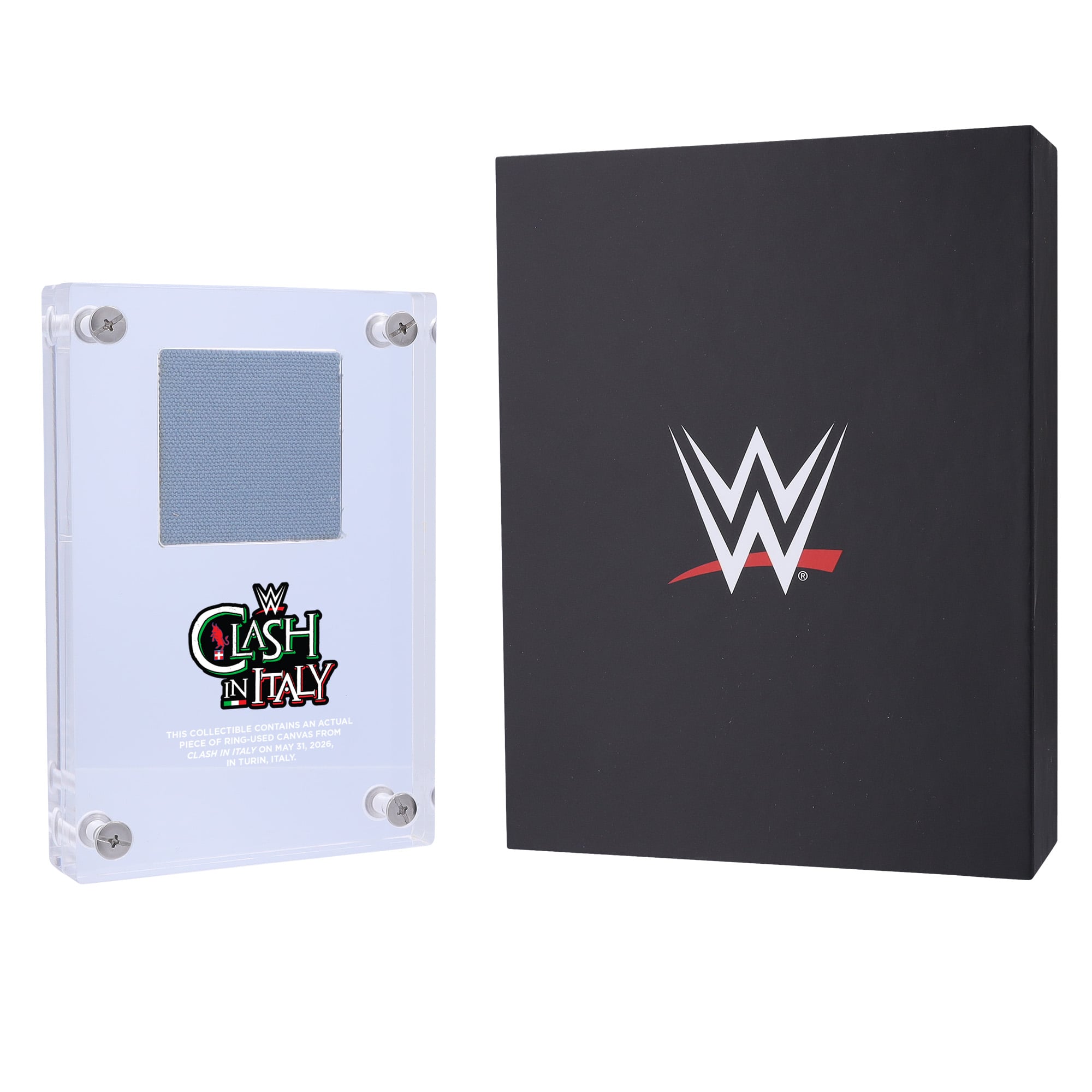 WWE Clash In Italy 2026 Acrylic Display Case with Match-Used Canvas
