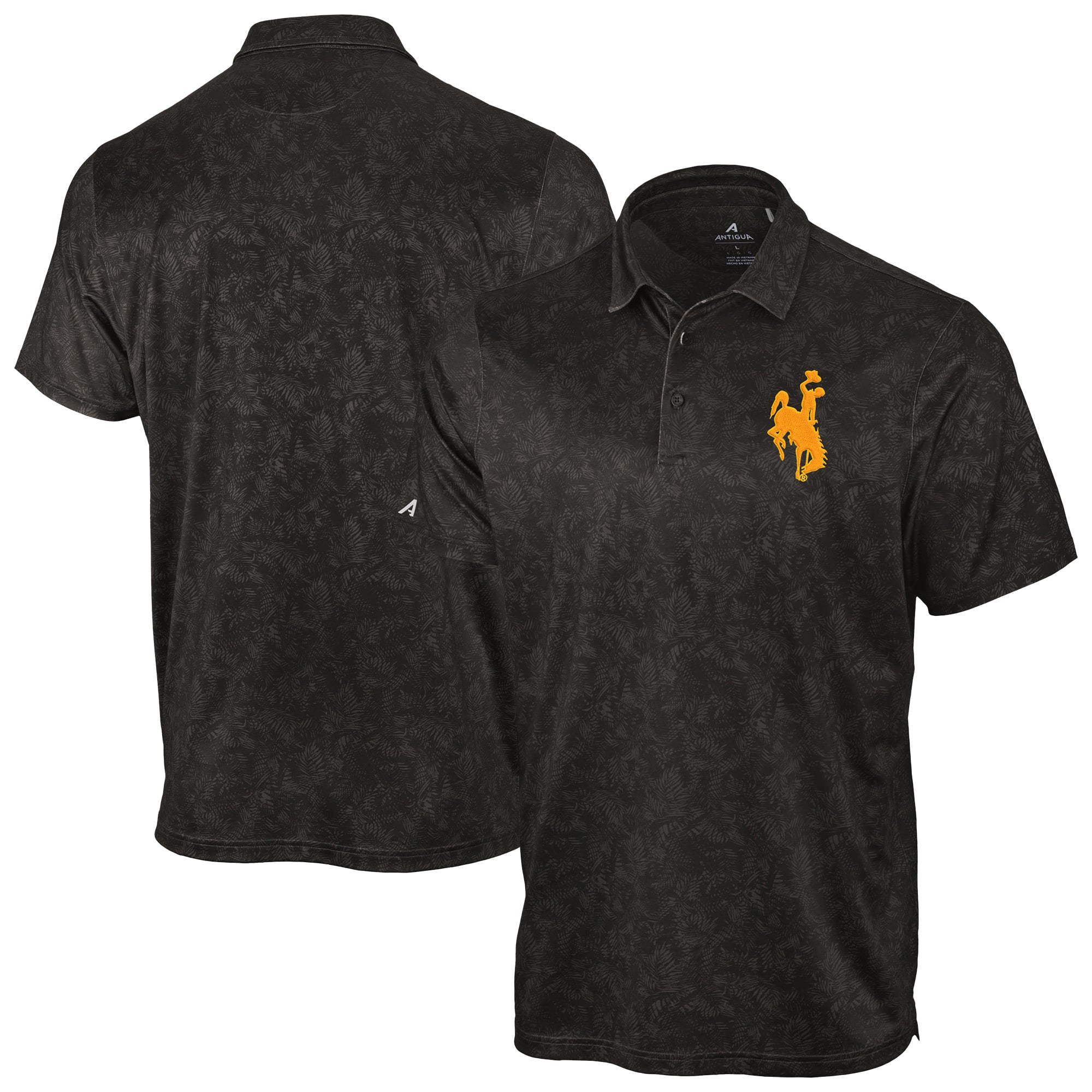 Men's Antigua Black Wyoming Cowboys Lush Polo