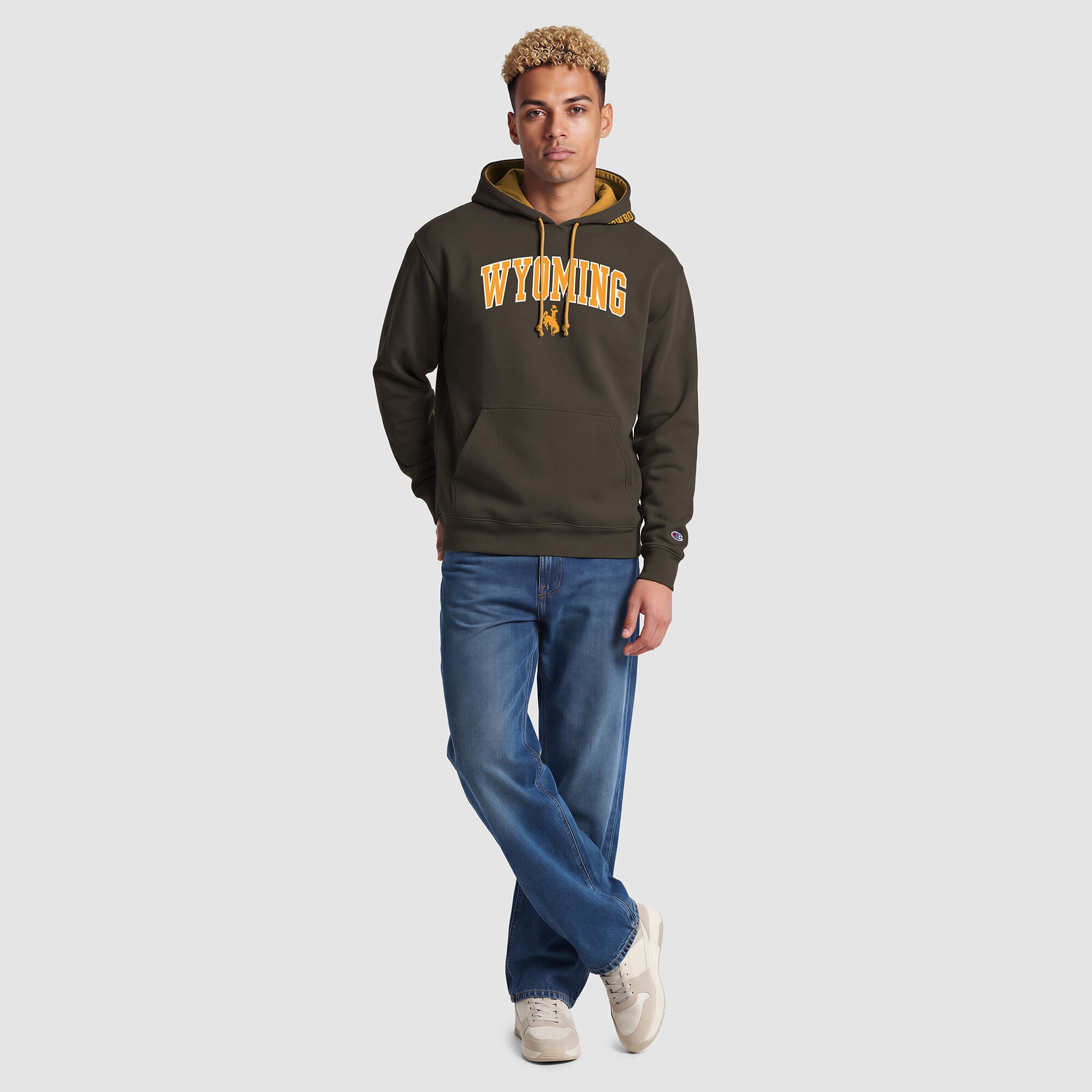 Sweat à capuche contrasté marron/or Wyoming Cowboys pour homme de la marque Champion