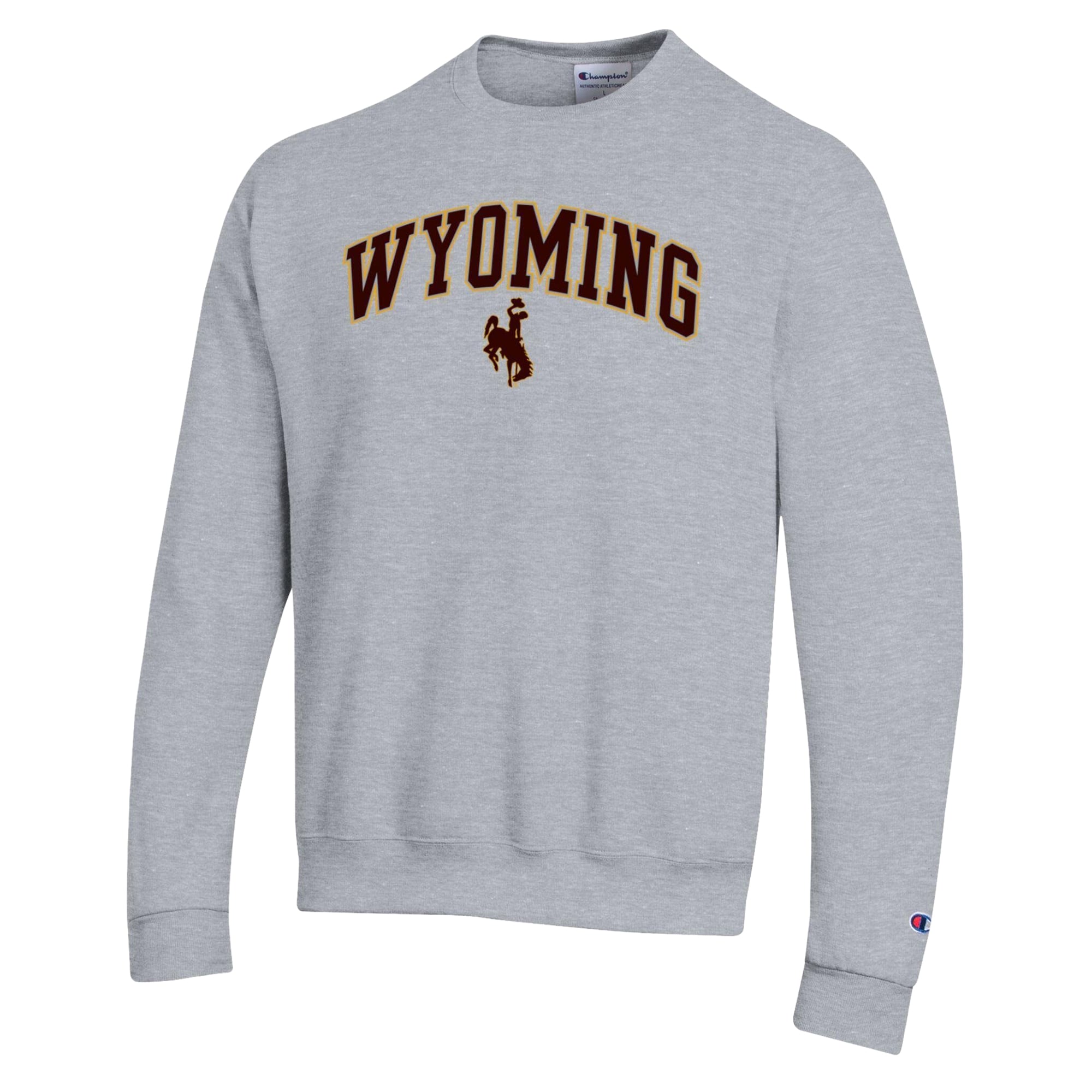 Sweat-shirt Champion pour homme, gris chiné, Wyoming Cowboys Arch Powerblend