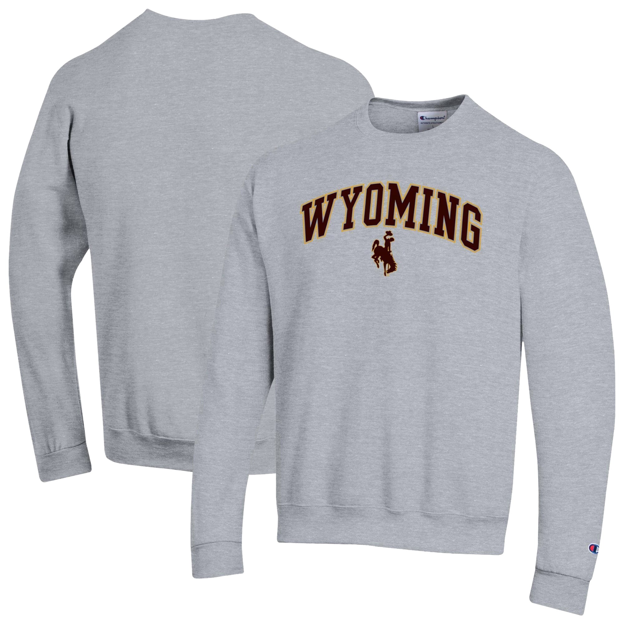 Sweat-shirt Champion pour homme, gris chiné, Wyoming Cowboys Arch Powerblend