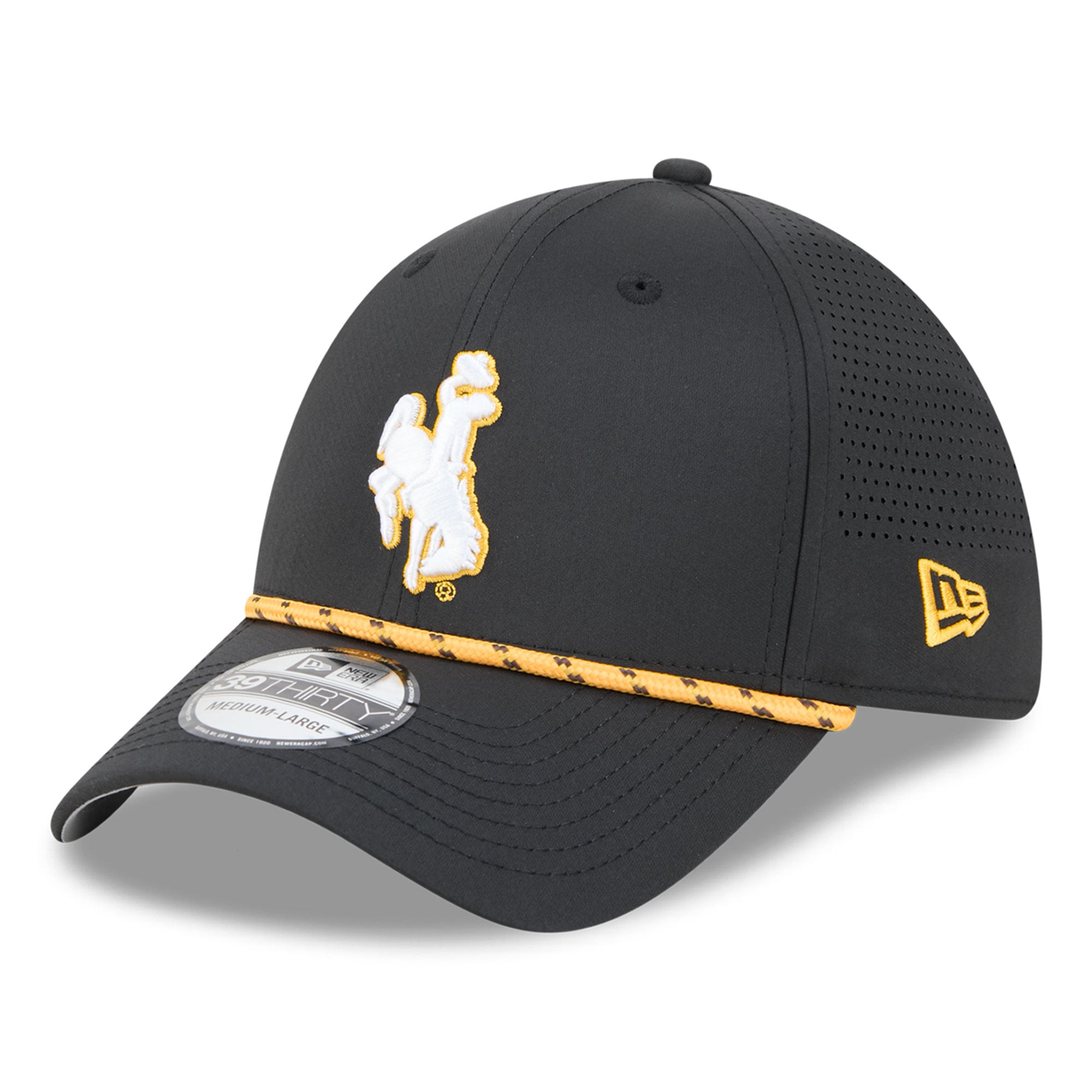 Casquette extensible New Era noire Wyoming Cowboys Performance Rope 39THIRTY pour homme