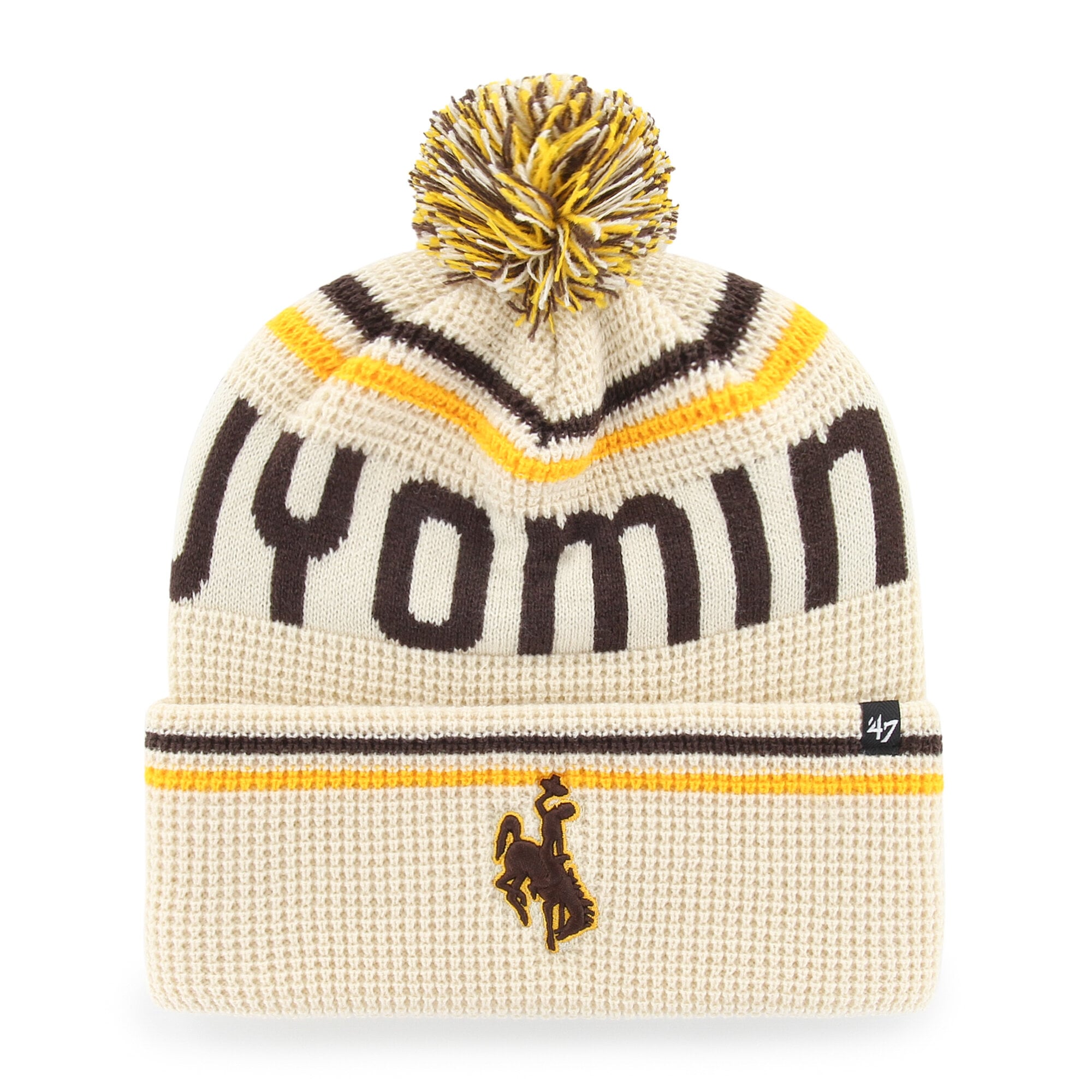 Bonnet unisexe '47 crème Wyoming Cowboys en maille gaufrée à revers avec pompon
