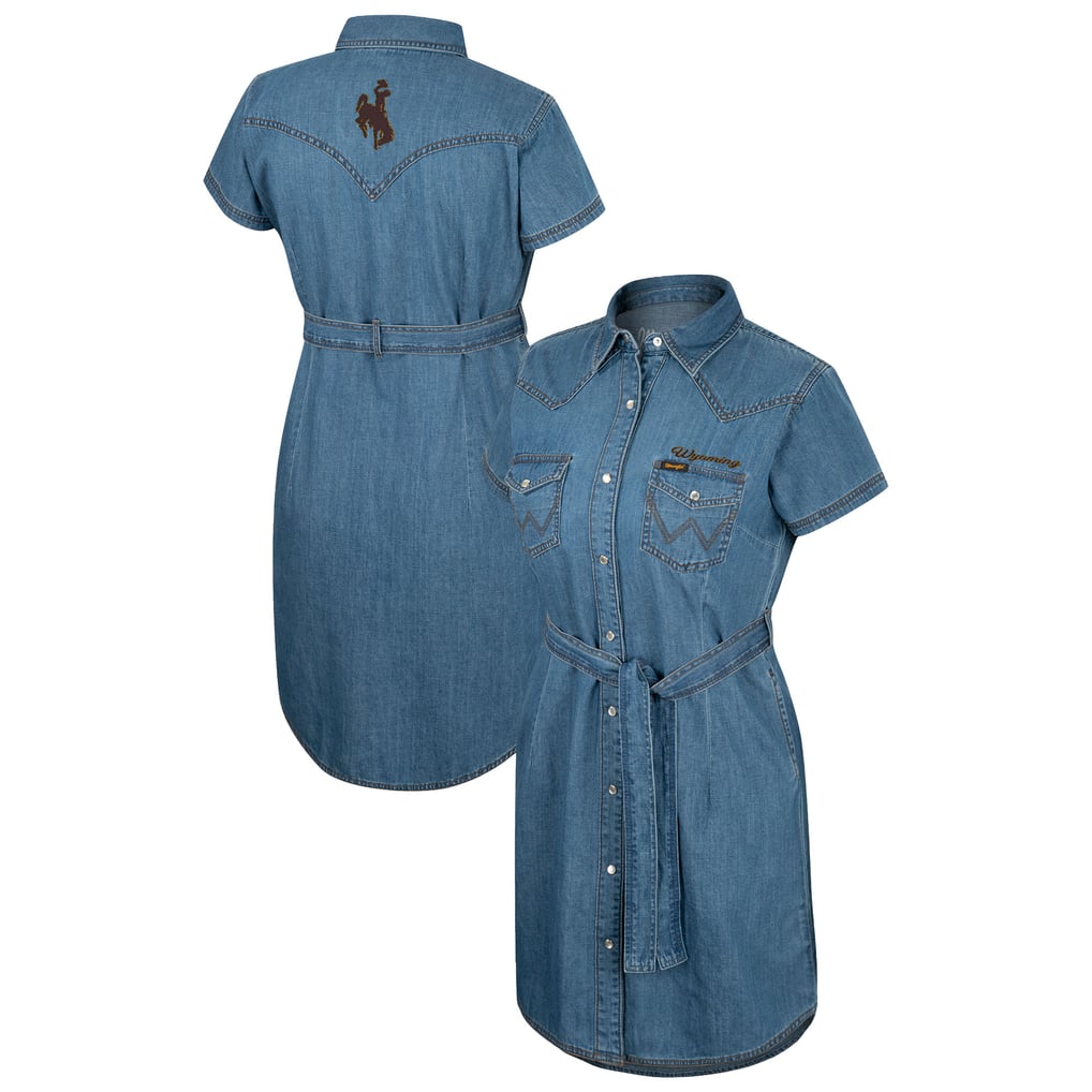 2018 denim dress women Women's Colosseum Wyoming Cowboys Short Sleeve Full-Snap Denim Fitted at the bust Color:Red Feather Fall outfits Style:64244B02 Love You So Burgundy