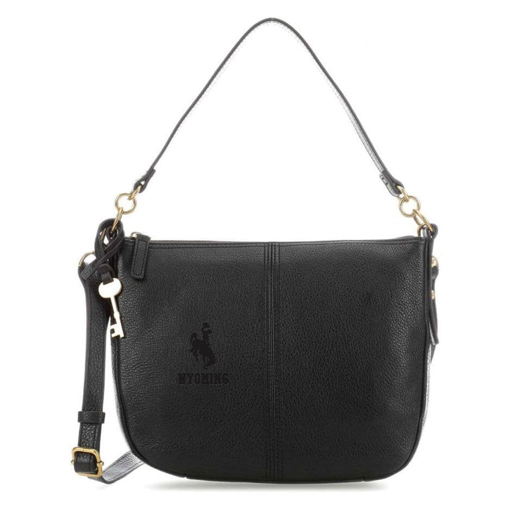 Engraved Fossil Lennox Crossbody Fossil Black Leather Crossbody Bag display picture 1