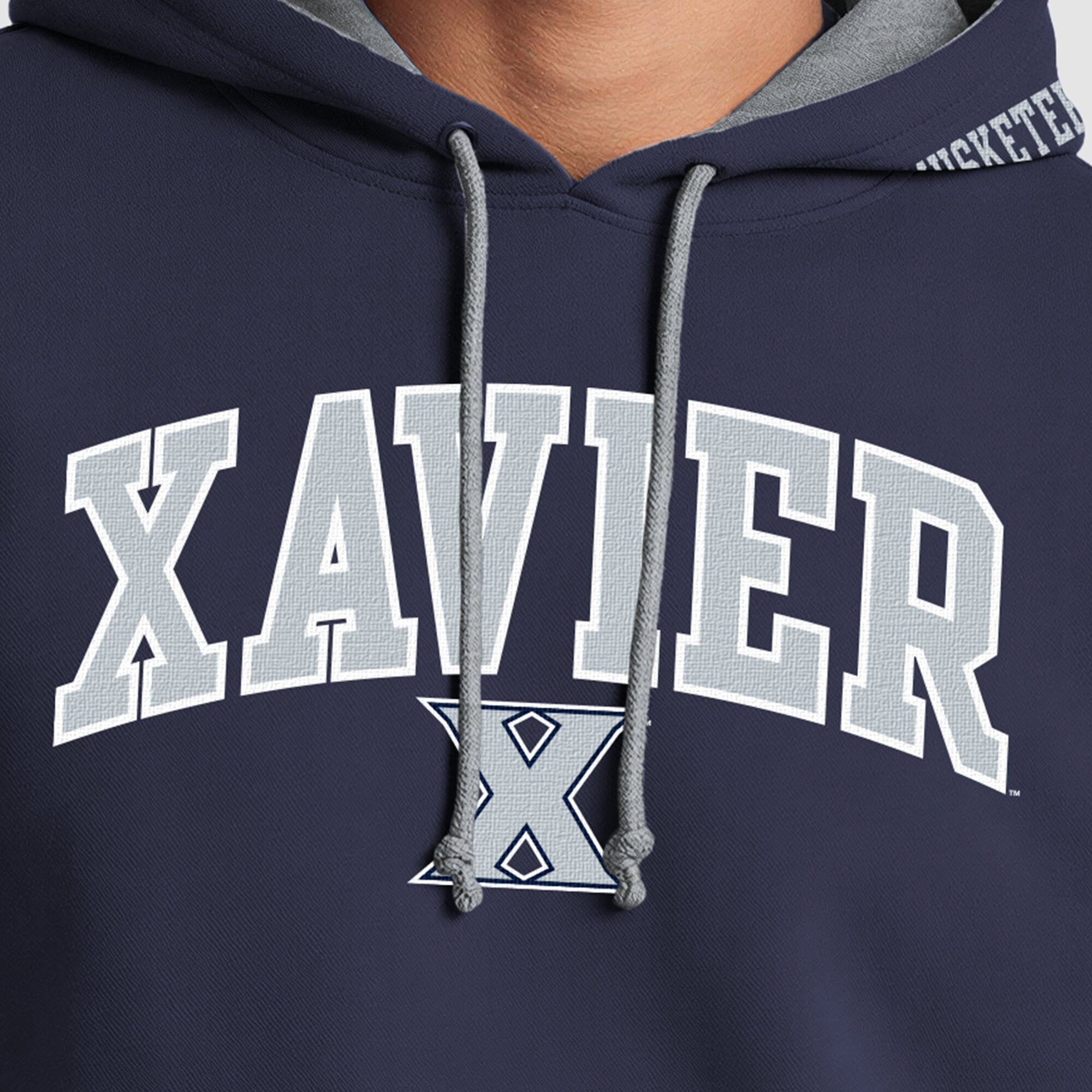 Men's Champion Navy/Heather Gray Xavier Musketeers Contrast Hoodie