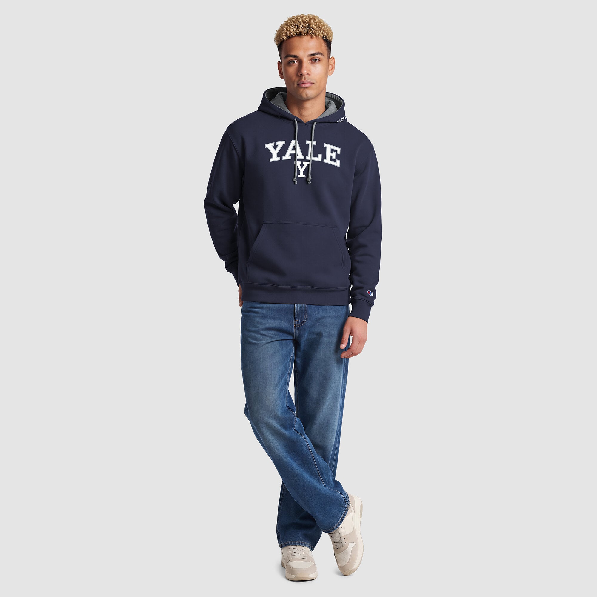 Sweat à capuche contrasté Champion pour homme, bleu marine/gris chiné, Yale Bulldogs