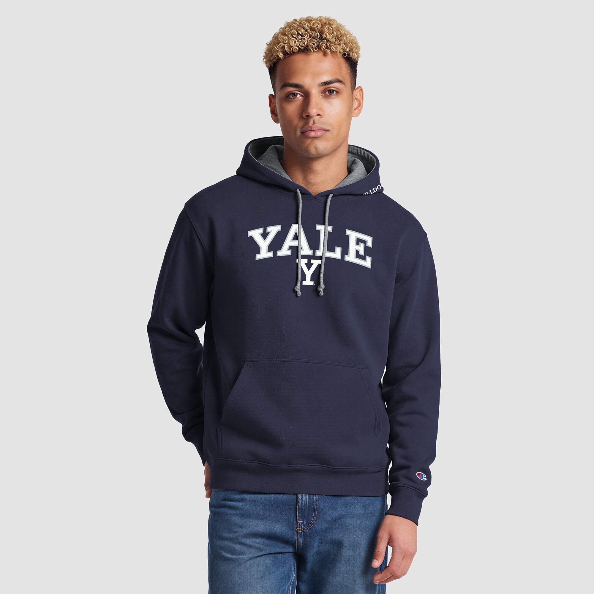 Sweat à capuche contrasté Champion pour homme, bleu marine/gris chiné, Yale Bulldogs
