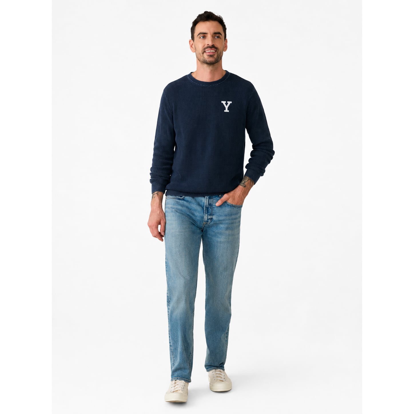 Pull FAHERTY bleu marine Yale Bulldogs pour homme, délavé au soleil