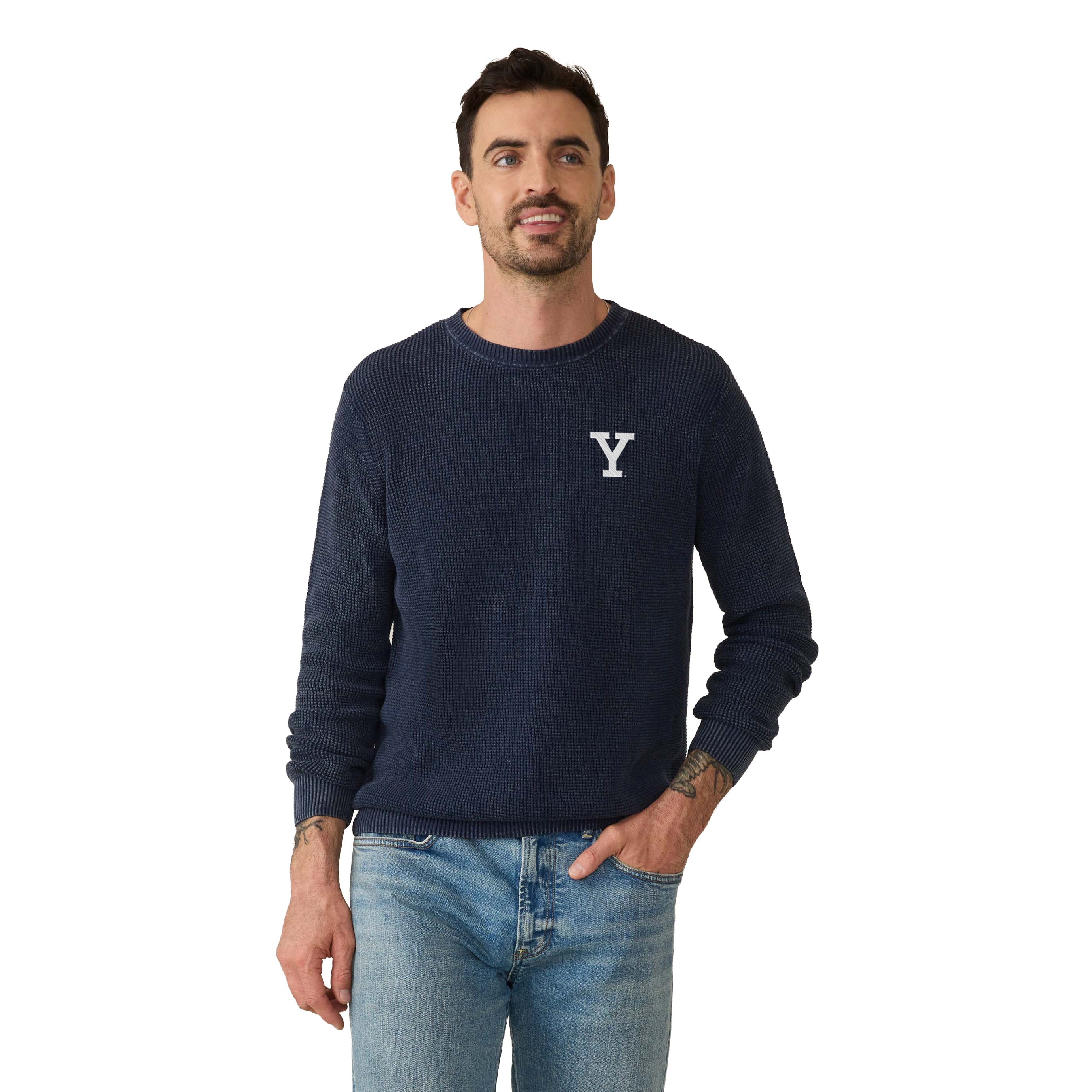 Pull FAHERTY bleu marine Yale Bulldogs pour homme, délavé au soleil