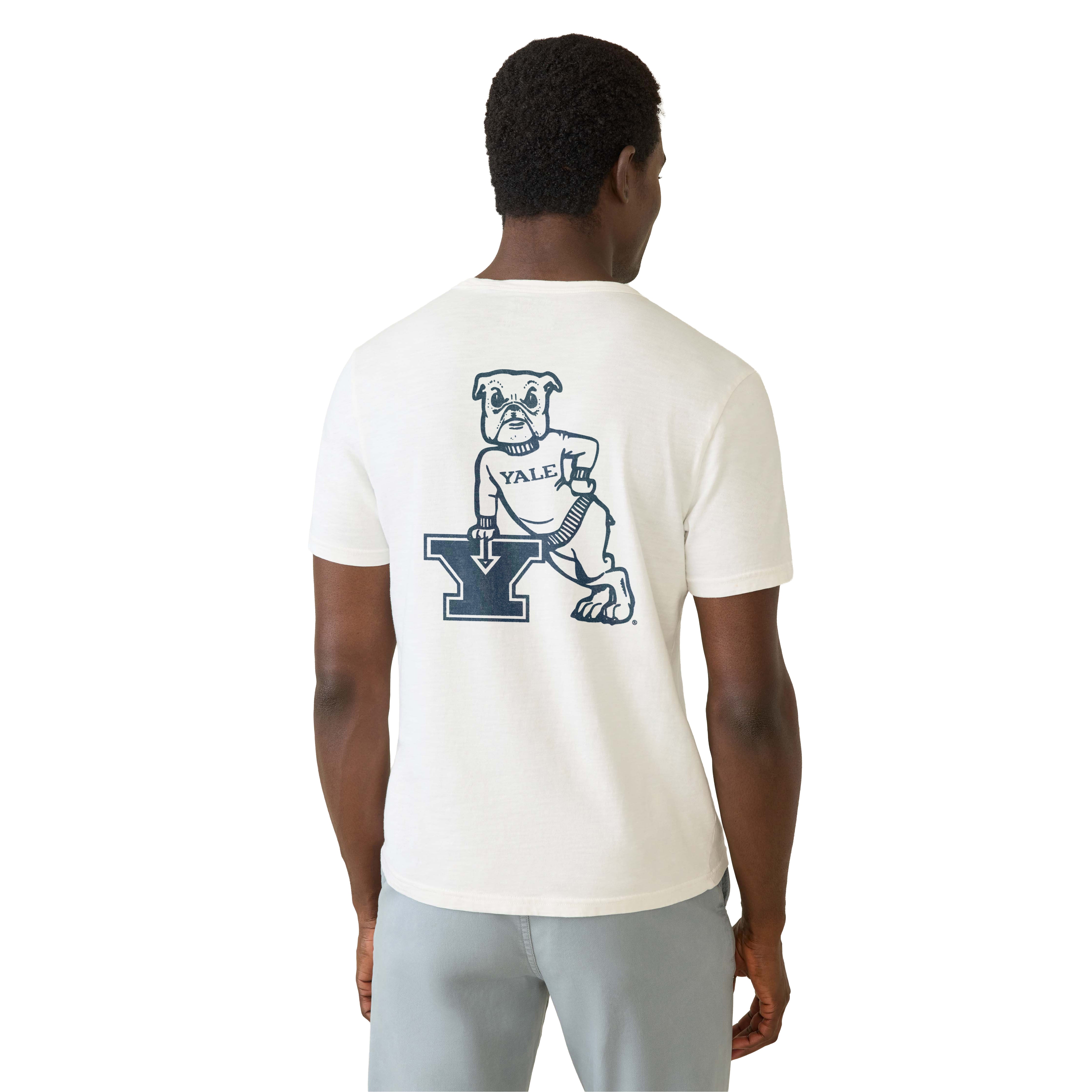 T-shirt à poche FAHERTY blanc Yale Bulldogs pour homme, délavé au soleil