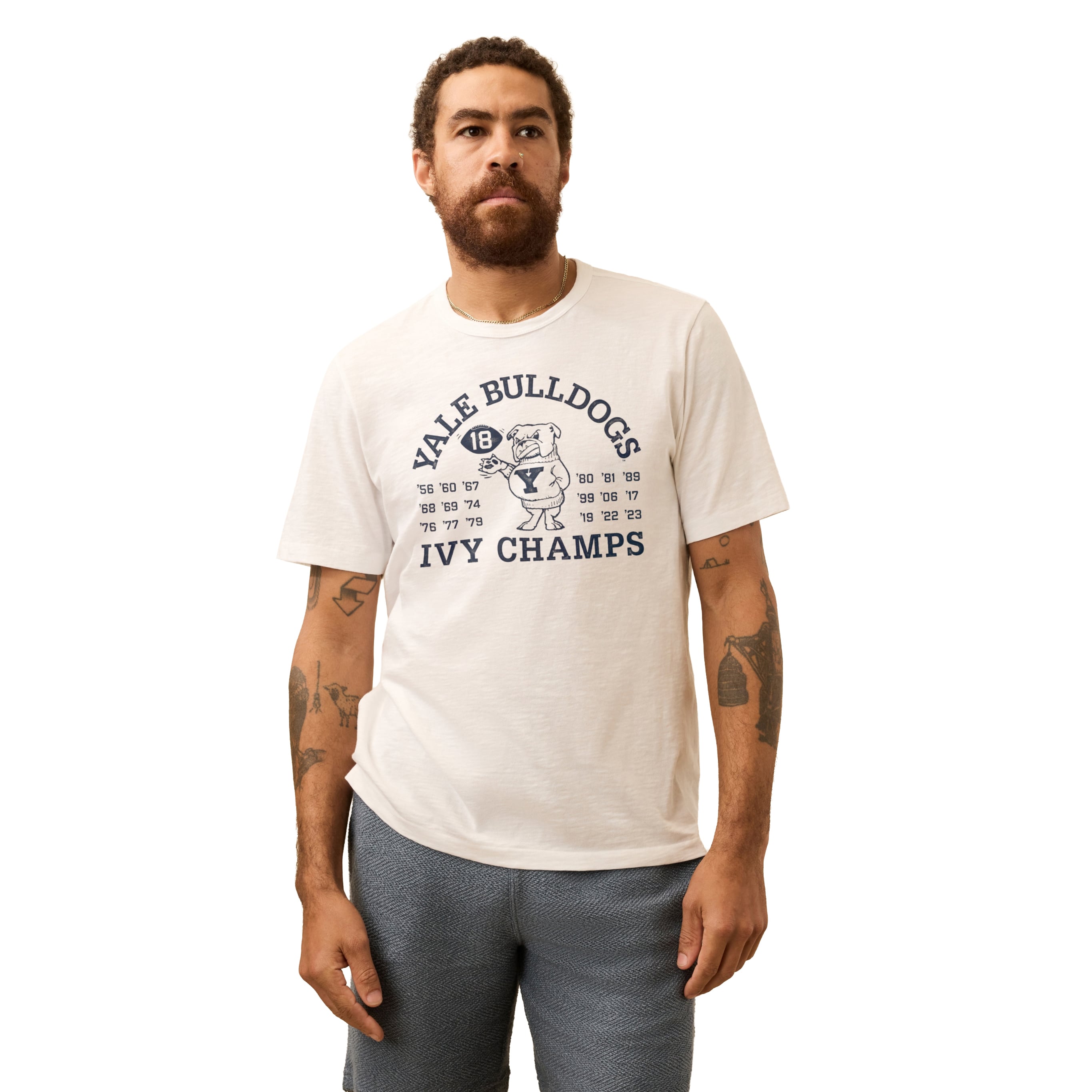 T-shirt FAHERTY blanc délavé aux couleurs des Yale Bulldogs pour homme