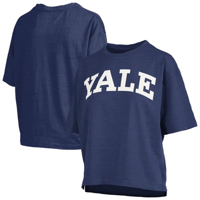 Yale Bulldogs Pressbox Women's Oversized Nelson Arch Over Logo Slub T-Shirt - Navy