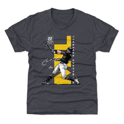 Christian Yelich 500 Level Youth Vertical T-Shirt - Navy