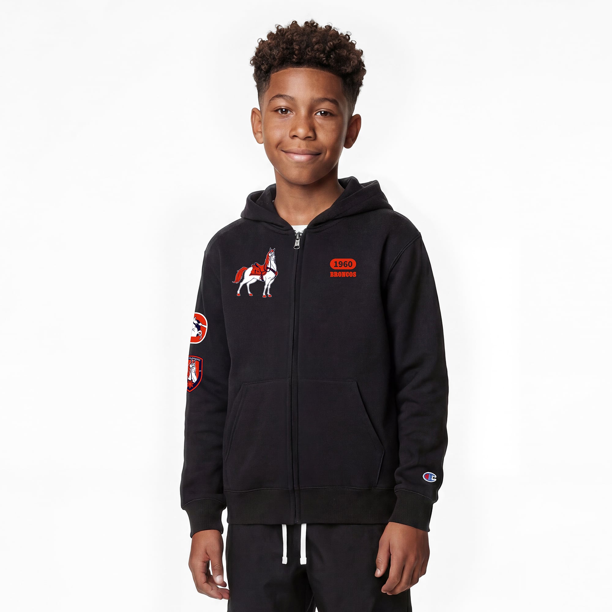 Youth Disney x Champion Black Denver Broncos Maximus Full-Zip Hoodie