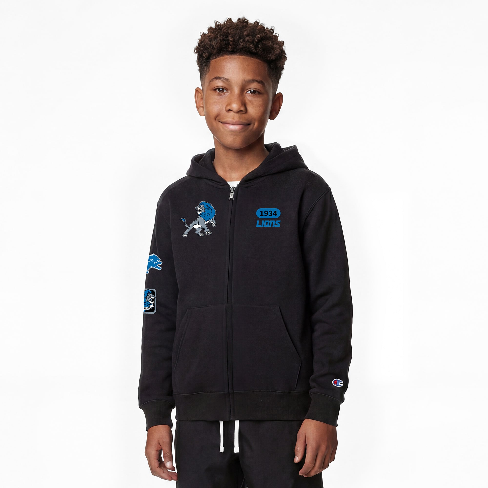 Sweat à capuche zippé Simba des Lions de Détroit noirs Disney x Champion pour enfants
