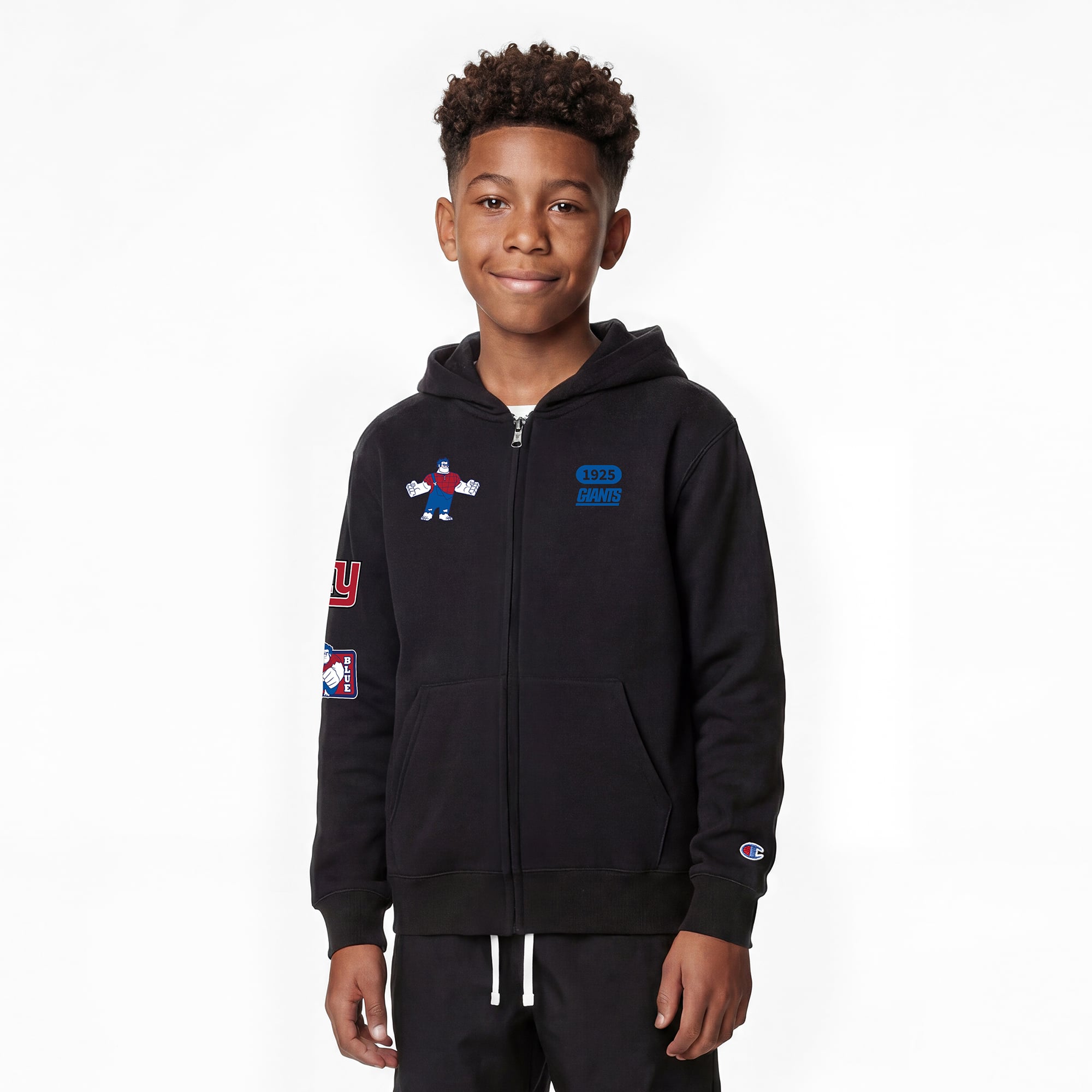 Youth Disney x Champion Black New York Giants Wreck-It Ralph Full-Zip Hoodie
