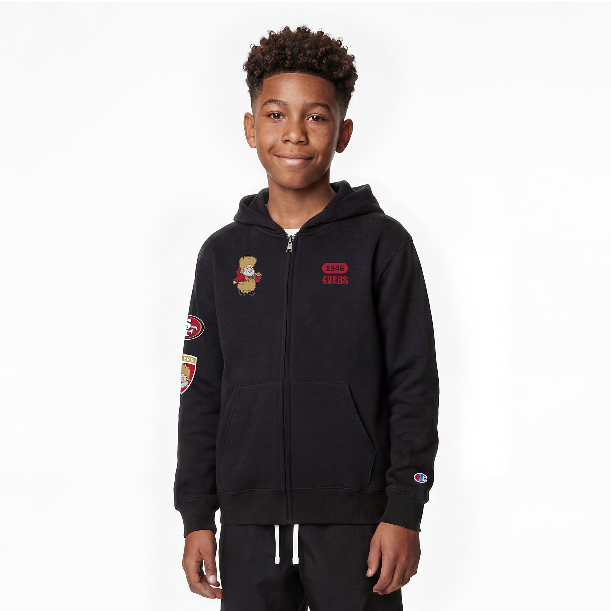 Youth Disney x Champion Black San Francisco 49ers Stinky Pete Full-Zip Hoodie