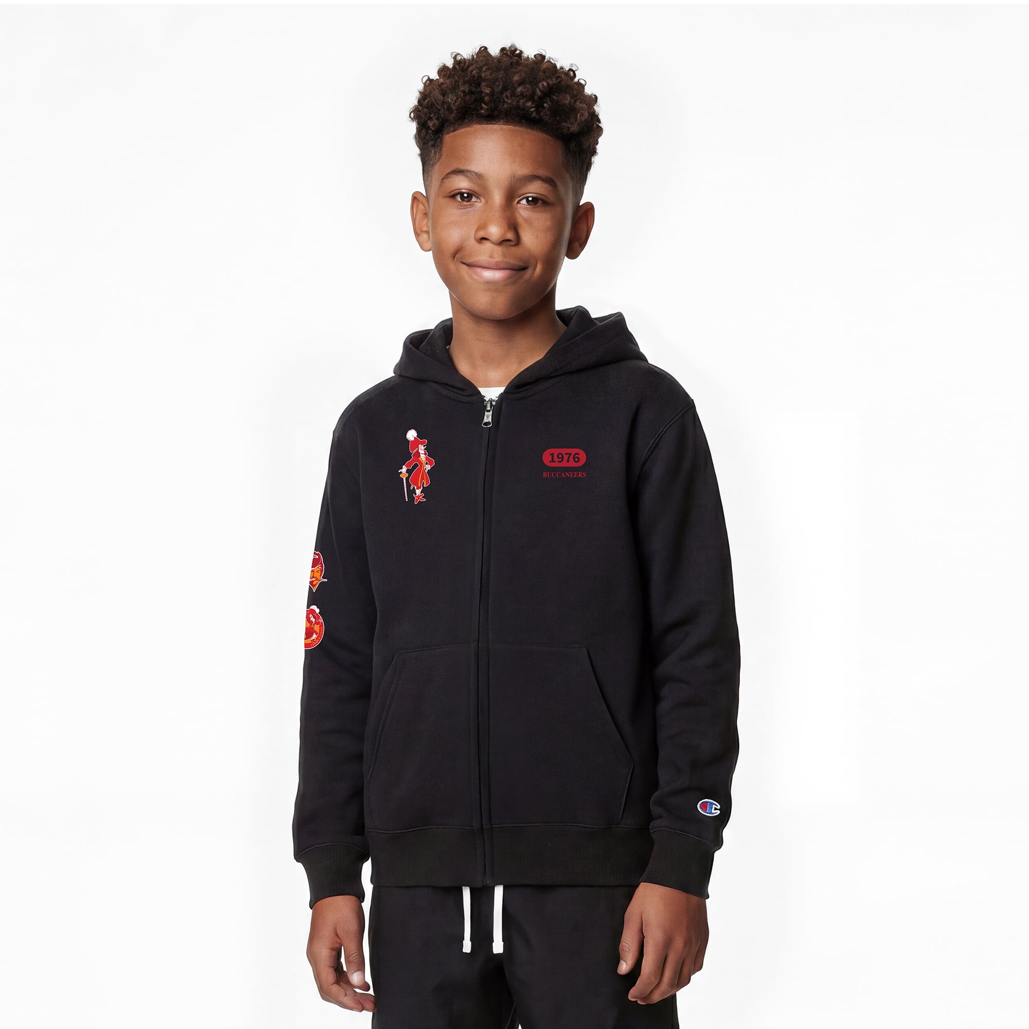Youth Disney x Champion Black Tampa Bay Buccaneers Captain Hook Full-Zip Hoodie