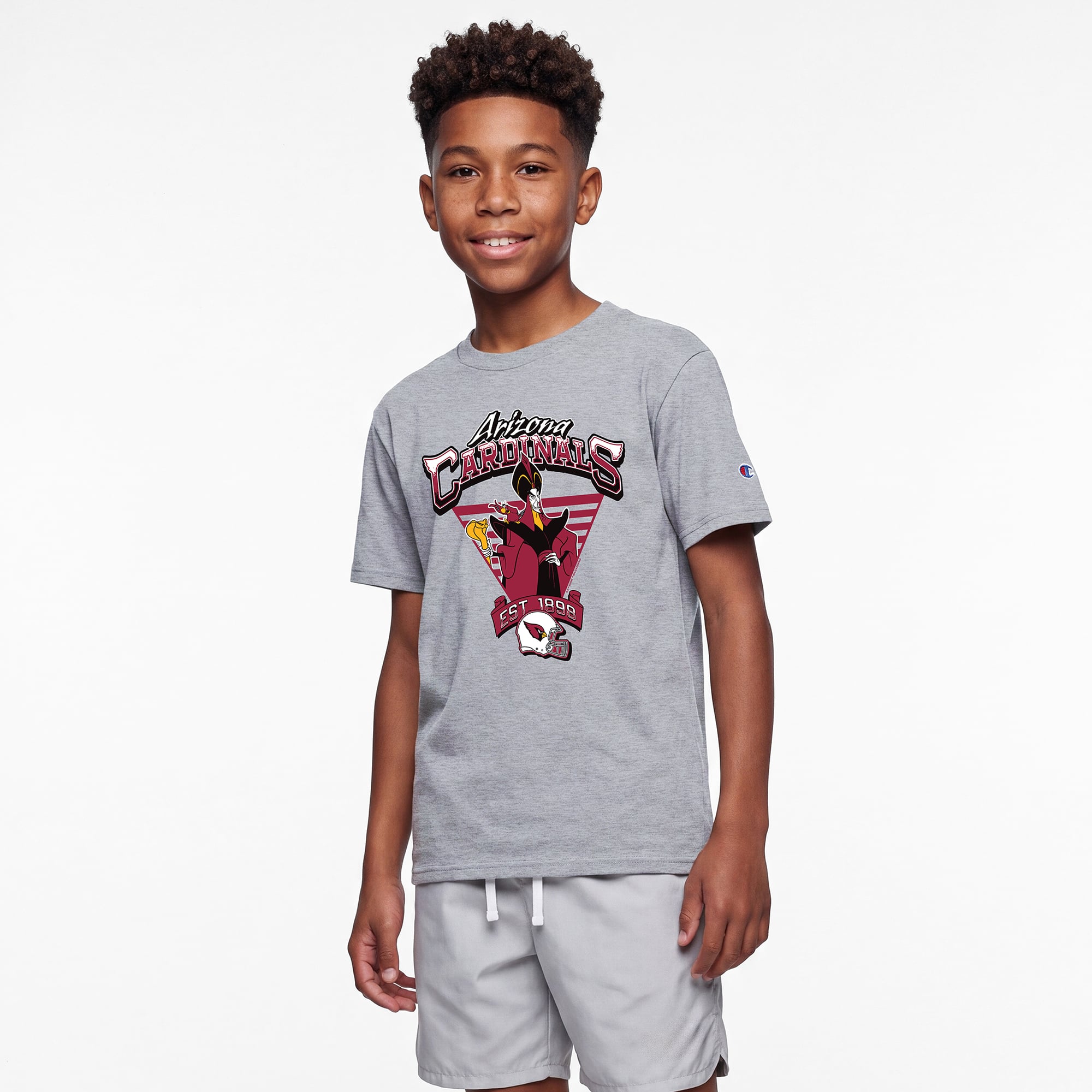 Youth Disney x Champion Heather Gray Arizona Cardinals Jafar & Iago T-Shirt