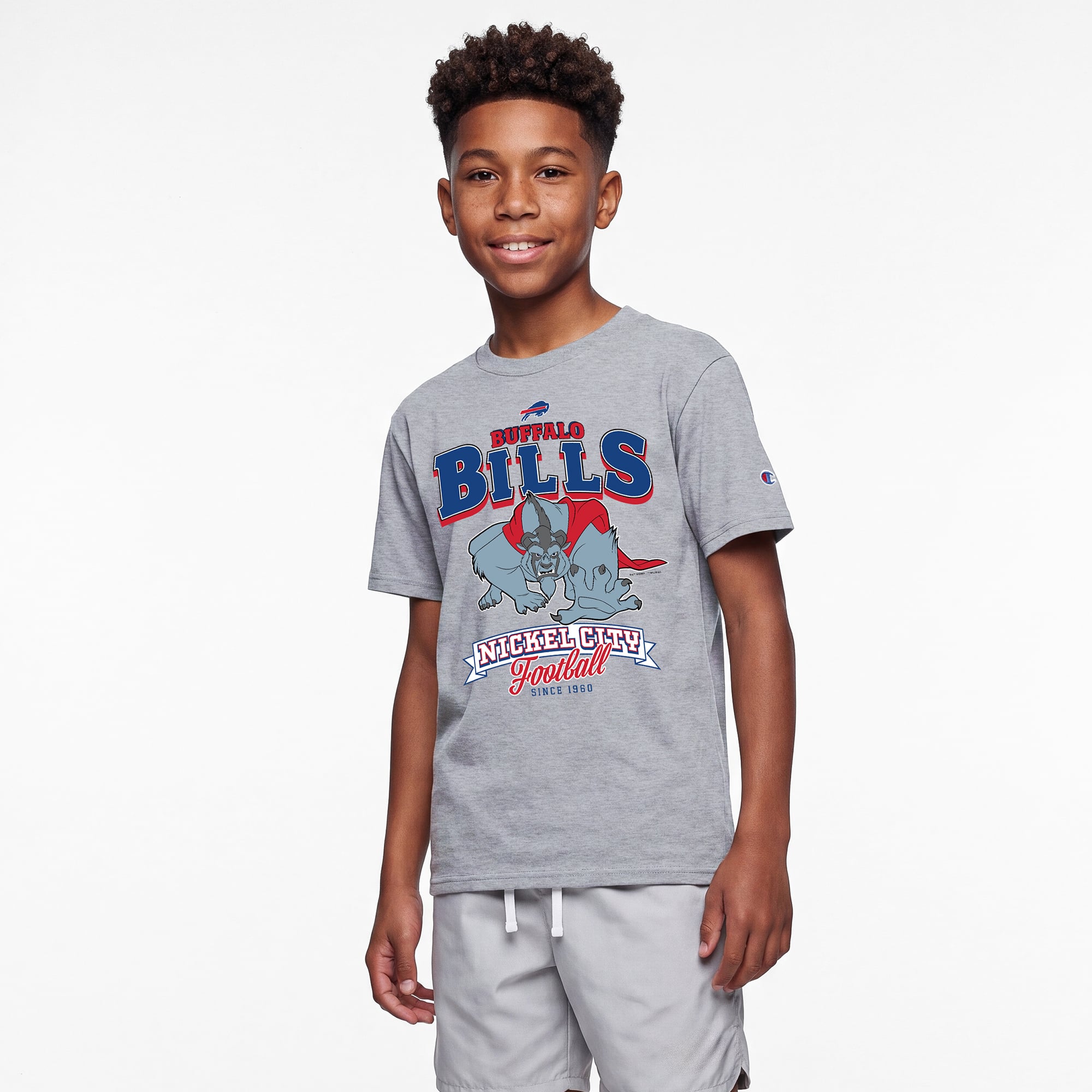 Youth Disney x Champion Heather Gray Buffalo Bills Beast T-Shirt