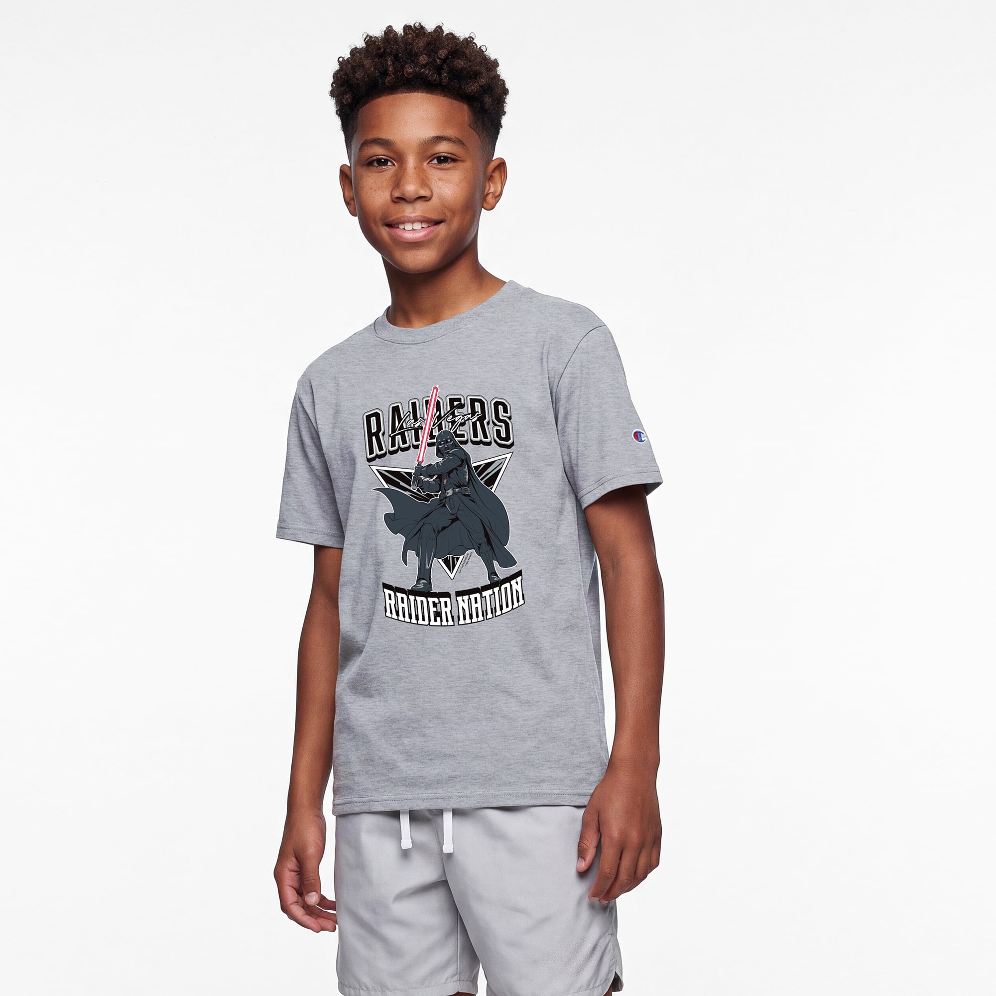 Youth Disney x Champion Heather Gray Las Vegas Raiders Darth Vader T-Shirt