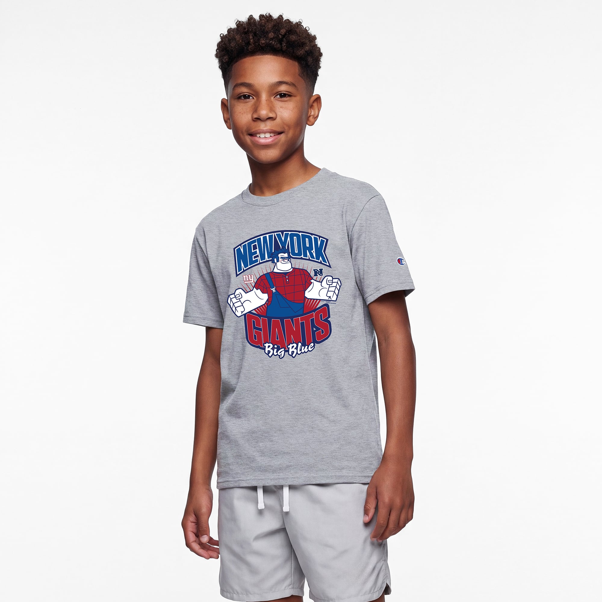 Youth Disney x Champion Heather Gray New York Giants Wreck-It Ralph T-Shirt