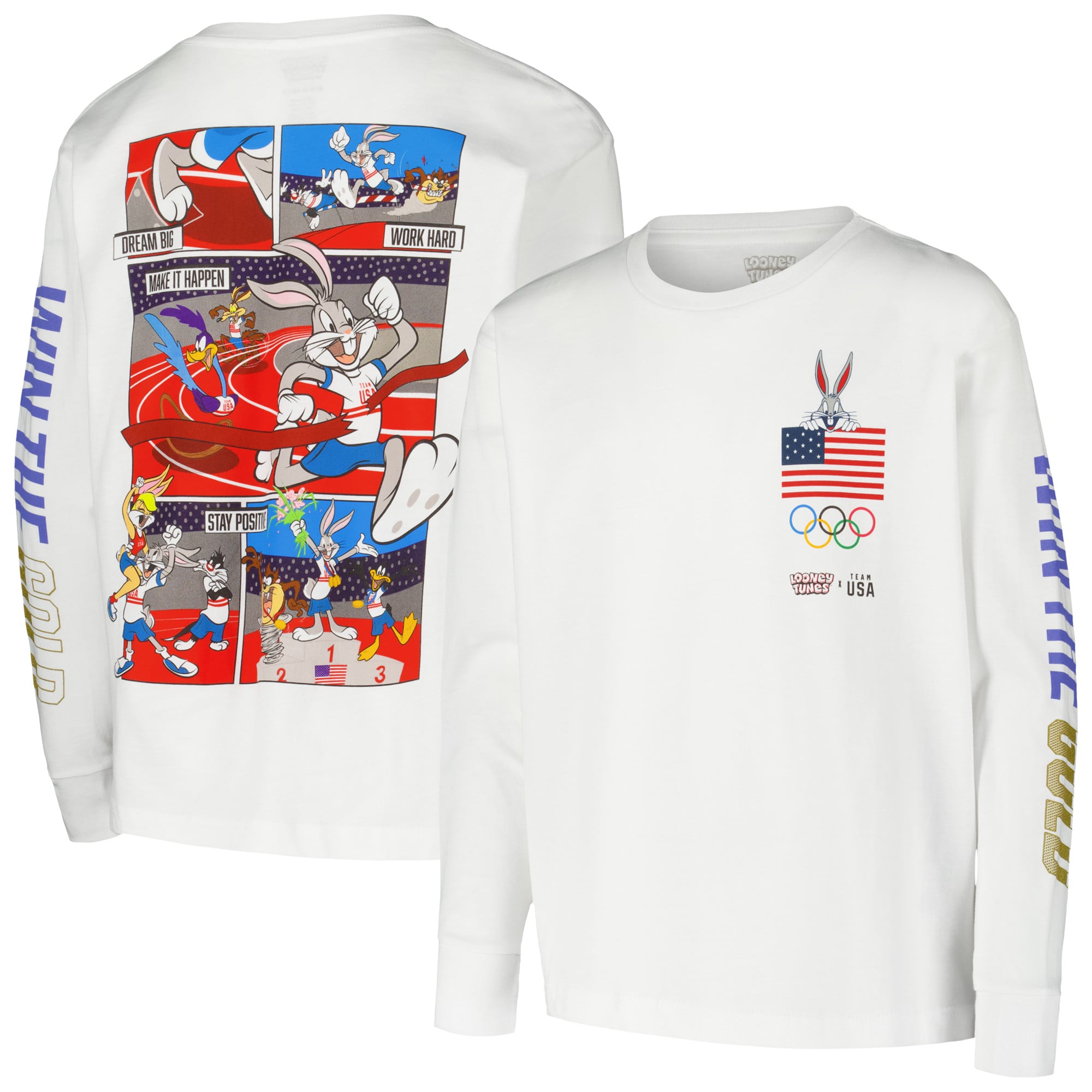 Youth White Team USA Looney Tunes Squad Long Sleeve T-Shirt