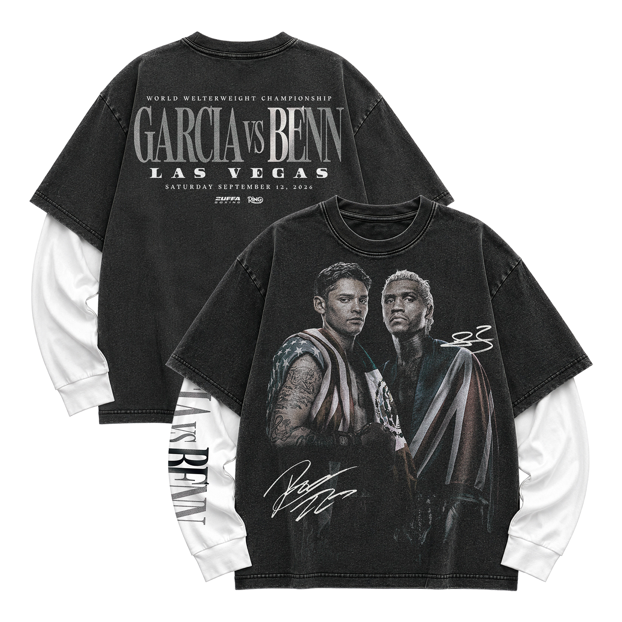 Men's Black Garcia vs. Benn Photo Double-Layer Long Sleeve T-Shirt
