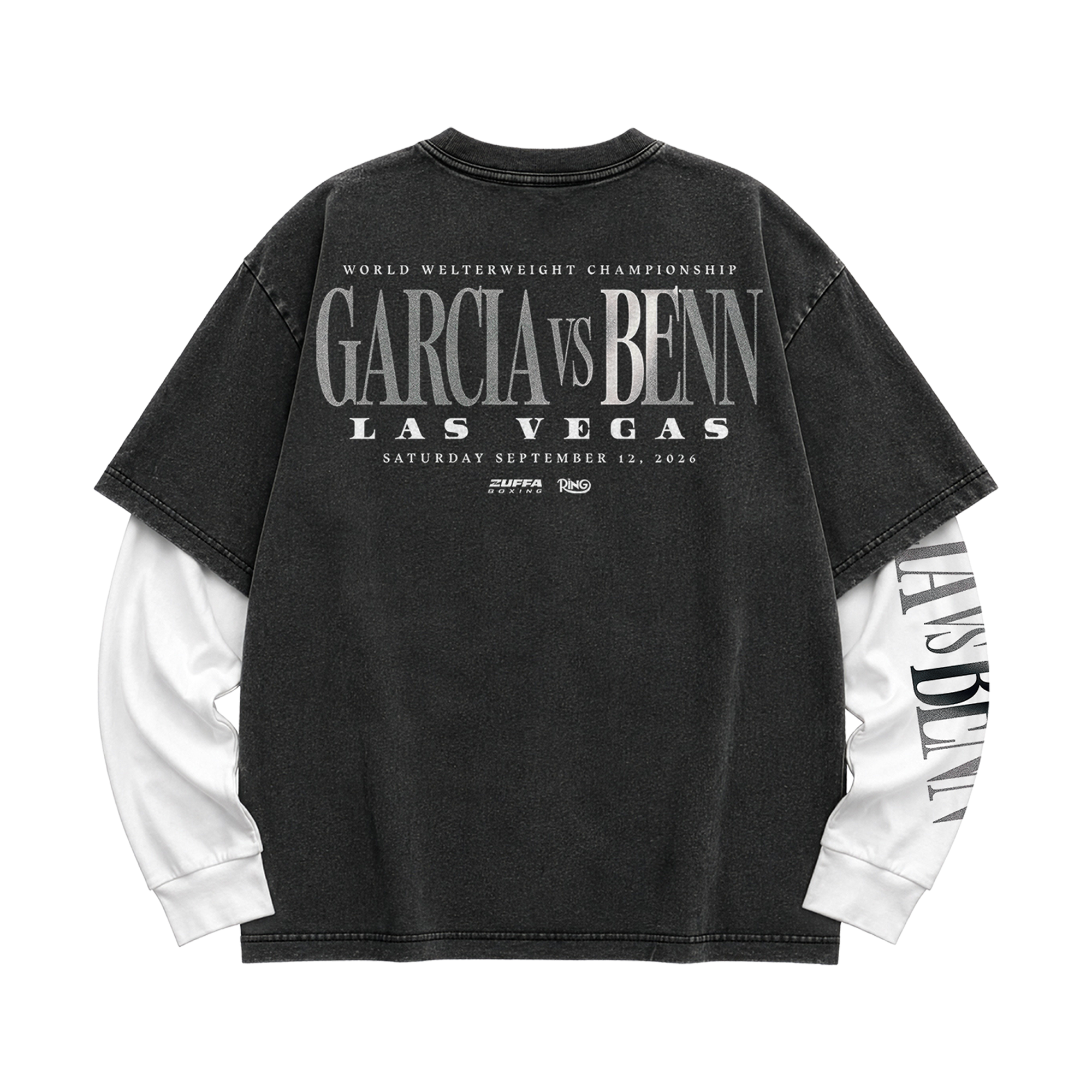 Men's Black Garcia vs. Benn Zuffa Boxing 11 Photo Double-Layer Long Sleeve T-Shirt